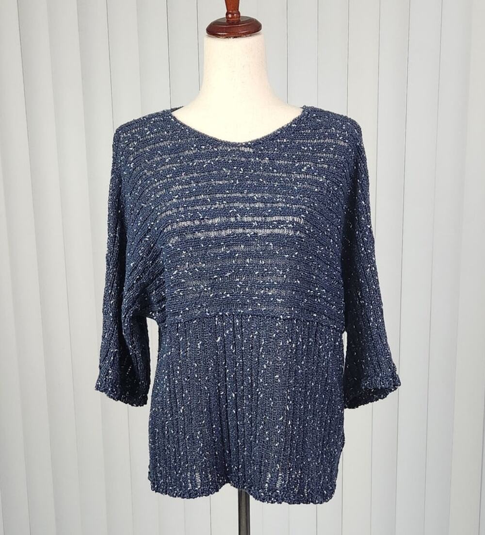 Pure Jill by J. Jill Kimono Sweater Round Neck Dolman Sleeve Marled Blue Size XS